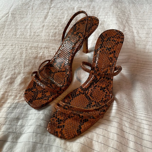 snake print strappy heels sandals